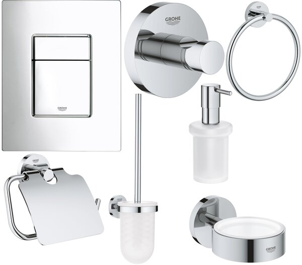 Set perie de toaletă Grohe Essentials 40374001, buton de spălare Grohe Skate 38732000, 40367001, 40369001, 40365001, 40394001, 40364001