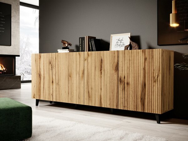 Bufet Comes, Stejar Wotan, Negru, MDF, PAL laminat, 83x201x42cm, 64.5 kg