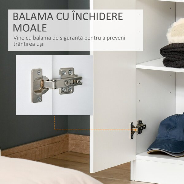 HOMCOM Dulap Compact cu Rafturi Ajustabile, 2 Compartimente, Design Modern, 59x31x155 cm, Alb | Aosom Romania