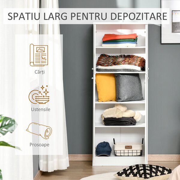 HOMCOM Dulap Compact cu Rafturi Ajustabile, 2 Compartimente, Design Modern, 59x31x155 cm, Alb | Aosom Romania
