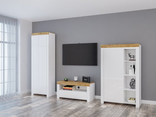 Set de living Sonsoru 147, Alb, Alb lucios, Stejar Wotan, PAL laminat
