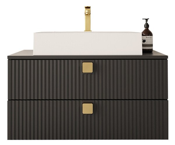 Cabinet atârnat pentru baie Panium, Negru, MDF, PAL laminat, 42x80x46cm