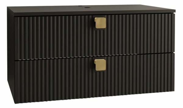 Cabinet atârnat pentru baie Panium, Negru, PAL laminat, MDF, 42x80x46cm, 24 kg