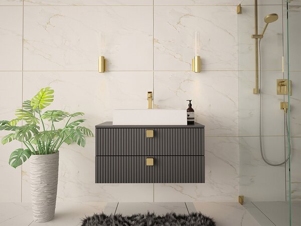 Cabinet atârnat pentru baie Panium, Gri, MDF, PAL laminat, 42x80x46cm