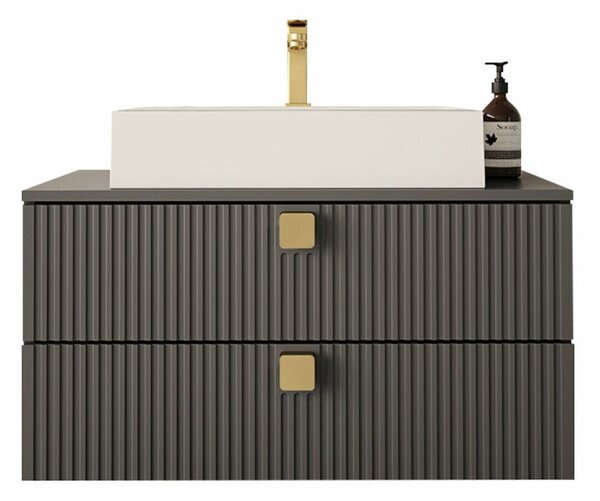 Cabinet atârnat pentru baie Panium, Gri, MDF, PAL laminat, 42x80x46cm