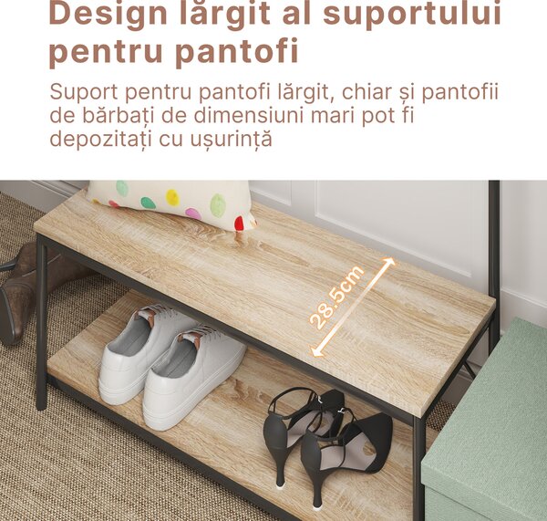 HOMCOM Set Hol cu Cuier, Bancă și Suport pentru Pantofi, Stil Industrial, Mobilier pentru Intrare, Metal și Lemn | Aosom Romania