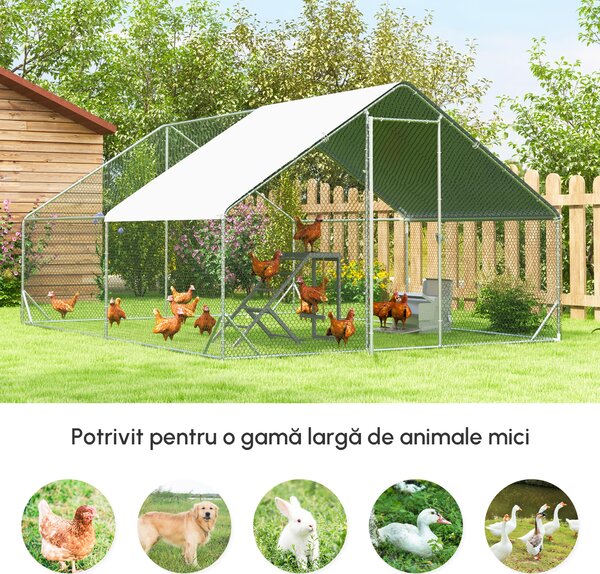 PawHut Coteț de Găini cu Cadru Zincat și Plasă Hexagonală, Țarc cu Acoperiș Impermeabil pentru Găini, Rațe și Iepuri, 3x4x2 m | Aosom Romania
