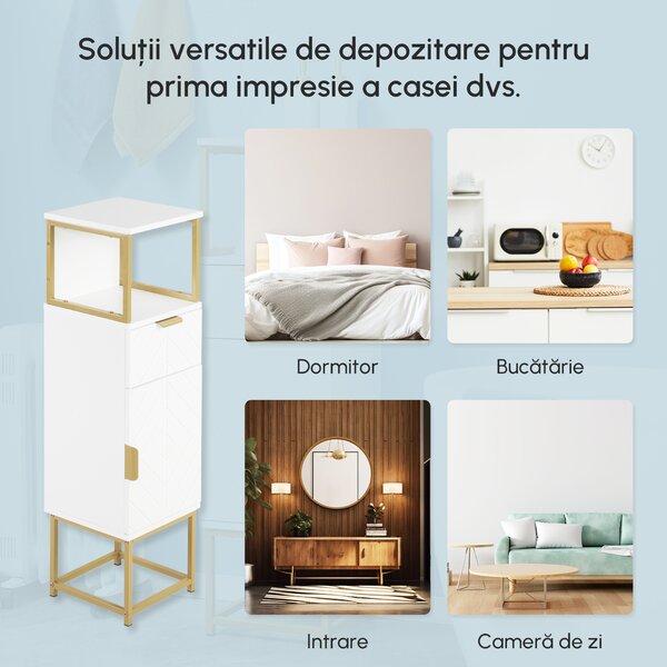 Kleankin Organizator Baie Dulap Lenjerie cu Raft Deschis Sertar și Dulap Alb | Aosom Romania