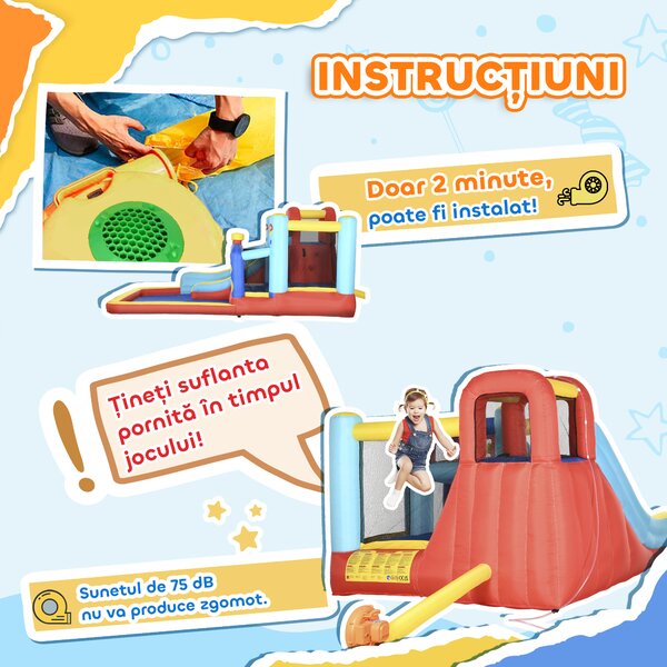 Castel Gonflabil pentru Copii Outsunny 4 in 1,4.35x2.45x2m,Albastru, Rosu, Galben| Aosom RO