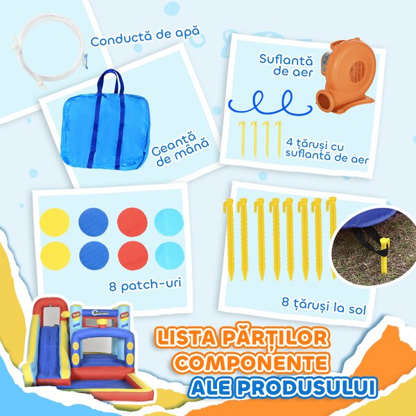 Castel Gonflabil pentru Copii Outsunny 4 in 1,4.35x2.45x2m,Albastru, Rosu, Galben| Aosom RO