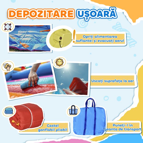 Castel Gonflabil pentru Copii Outsunny 4 in 1,4.35x2.45x2m,Albastru, Rosu, Galben| Aosom RO