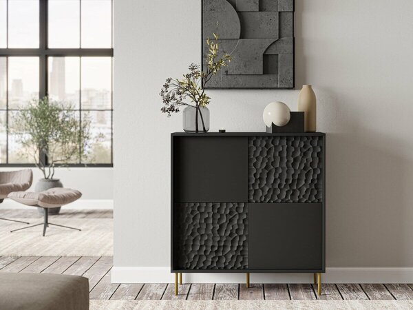 Bufet Ciretre 102, Auriu, Negru, MDF, PAL laminat, 105x100x41cm, 46 kg