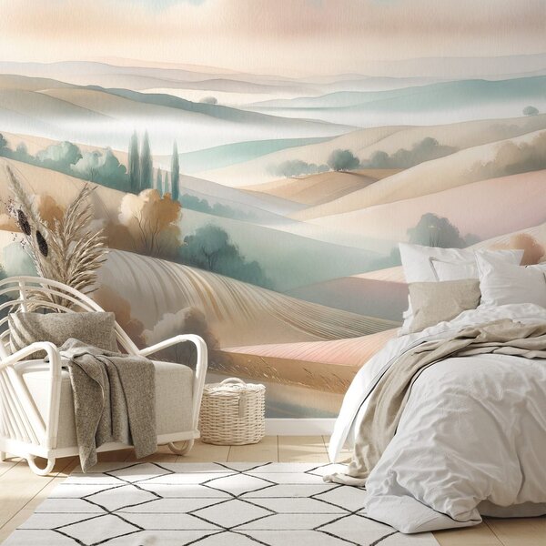 Fototapet peisaj pastelat cu dealuri line