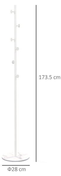 HOMCOM Cuier Vertical Autoportant cu 6 Cârlige Disc și Bază din Ardezie, Ø32x171 cm, Alb Elegant pentru Organizare | Aosom România
