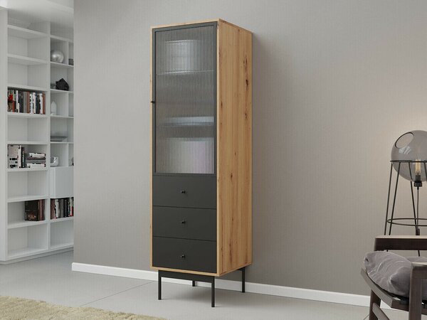 Raft Comfivo Granium, Stejar artizan, Negru, Sticlă, PAL laminat, 180x52x48cm, 49 kg