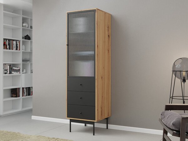 Raft Comfivo Granium, Stejar artizan, Negru, Sticlă, PAL laminat, 180x52x48cm, 49 kg