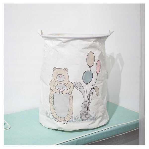 Cos pentru jucarii si rufe cu imprimeu BEAR 35x45 cm, alb