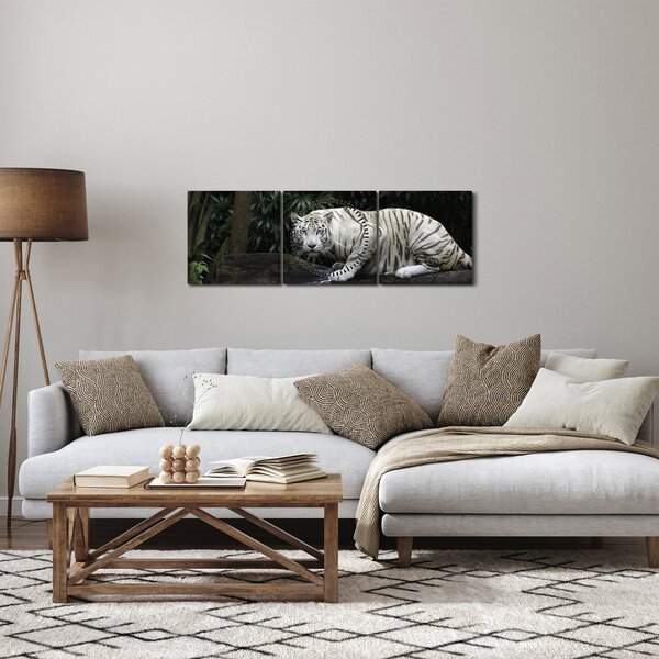 Tablou - Tigru alb (cu ceas) (90x30 cm)