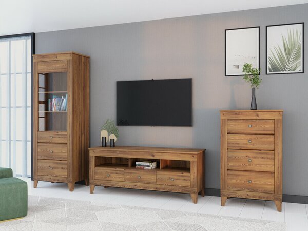 Set de living Lirmora 123, Larice Sibu auriu, PAL laminat, Sticlă călită