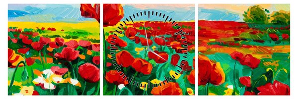 Tablou - Câmp cu maci (cu ceas) (90x30 cm)
