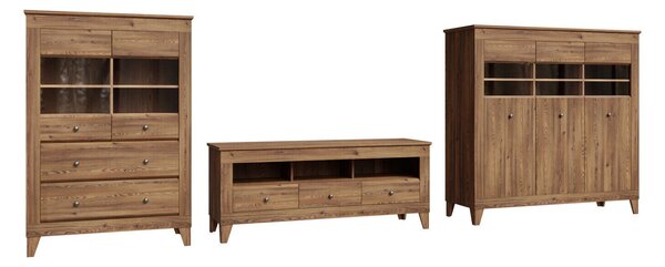 Set de living Lirmora 124, Larice Sibu auriu, PAL laminat, Sticlă călită
