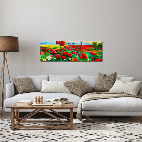 Tablou - Câmp cu maci (cu ceas) (90x30 cm)