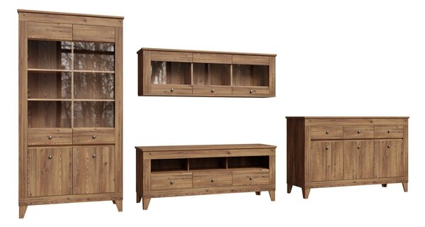 Set de living Lirmora 125, Larice Sibu auriu, PAL laminat, Sticlă călită