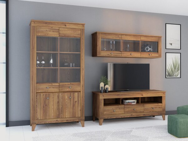 Set de living Lirmora 125, Larice Sibu auriu, PAL laminat, Sticlă călită