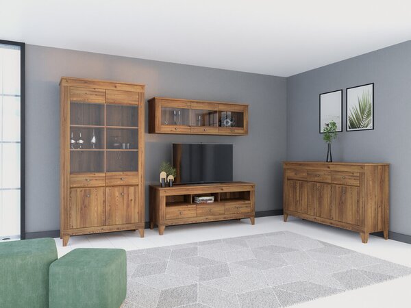 Set de living Lirmora 125, Larice Sibu auriu, PAL laminat, Sticlă călită