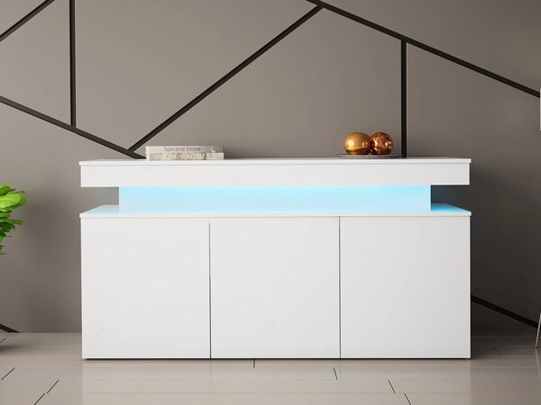 Bufet Monfero, Alb, Alb lucios, MDF, PAL laminat, 83x160x39cm, 60 kg