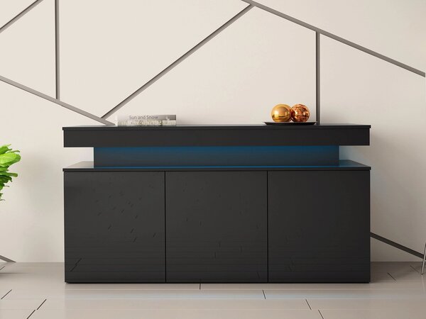 Bufet Monfero, Negru, Negru lucios, MDF, PAL laminat, 83x160x39cm, 60 kg