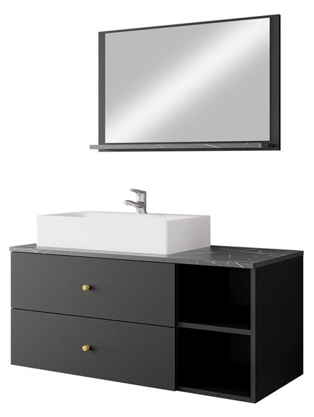 Set baie Salus I, Negru, Marmură neagră, PAL laminat
