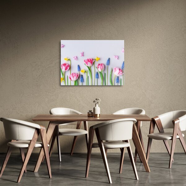 Tablou pe sticlă - Flori de primăvară (70x50 cm)
