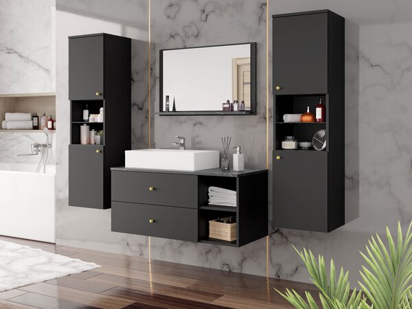 Set baie Salus III, Marmură neagră, Negru, PAL laminat