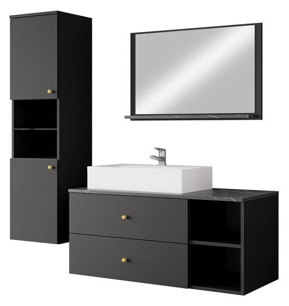 Set baie Salus II, Marmură neagră, Negru, PAL laminat