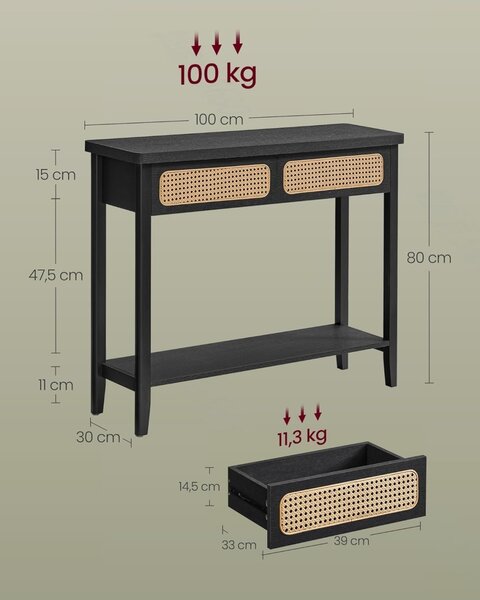 Consola Vasagle Negru 100x30x80 cm