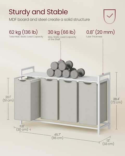 Cos de rufe Vasagle Alb 115.6x33x72.5 cm