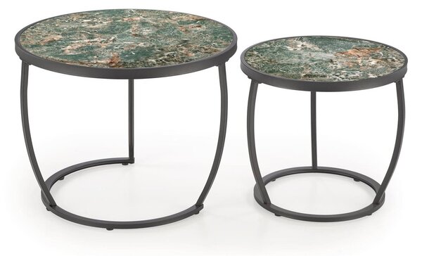 Set de măsuțe de cafea Houston 1658, Marmură verde, Negru, Metal, 50cm, 16 kg