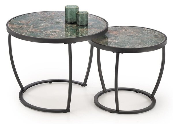 Set de măsuțe de cafea Houston 1658, Marmură verde, Negru, Metal, 50cm, 16 kg