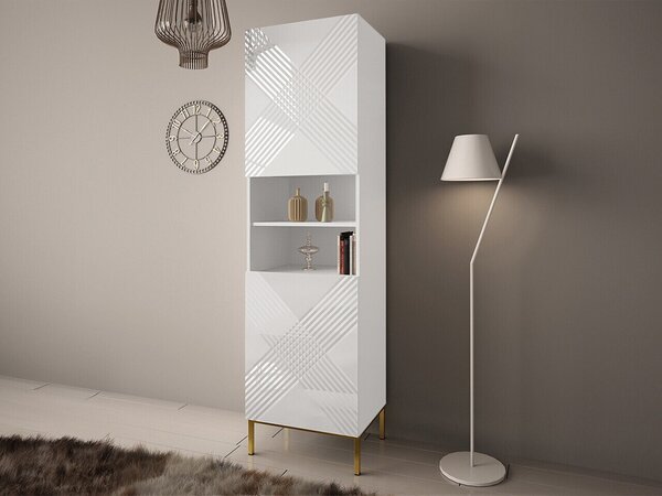 Raft Natar, Alb lucios, Alb, MDF, PAL laminat, 200x55x42cm, 52 kg