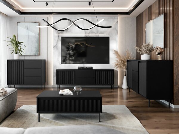 Set de living Comfivo Delruva II, Negru, PAL laminat, MDF