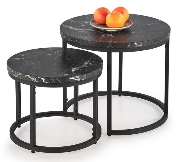 Set de măsuțe de cafea Houston 951, Marmură neagră, Negru, Metal, 45cm