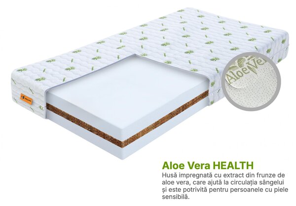 Saltea antialergică pentru copii Kokos Plus 120x60 – husă Aloe Vera