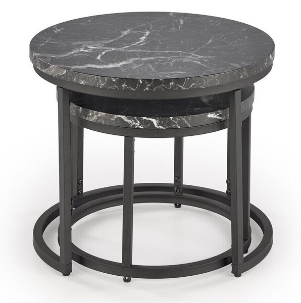 Set de măsuțe de cafea Houston 951, Marmură neagră, Negru, Metal, 45cm