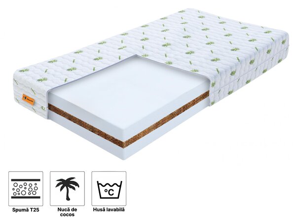 Saltea antialergică pentru copii Kokos Plus 120x60 – husă Aloe Vera