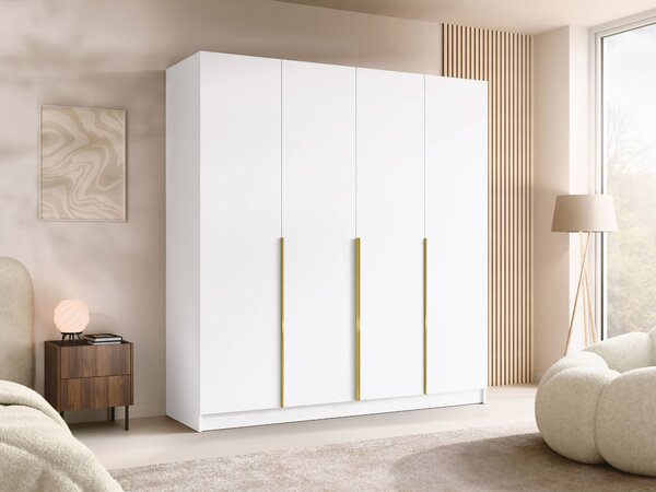 Dulap Closico Navor I, Auriu, Alb, 215x200x58cm, 165 kg, Uși dulap: Cu balamale, Numărul de rafturi: 9, Numărul de rafturi: 9