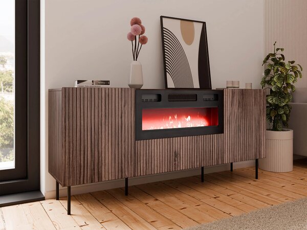 Bufet Fama I, Nuc, Negru, PAL laminat, MDF, 81x181x42cm