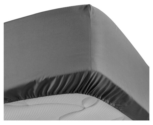 Cearceaf gri antracit din bumbac percal cu elastic 90x190 cm Percaline – douceur d'intérieur