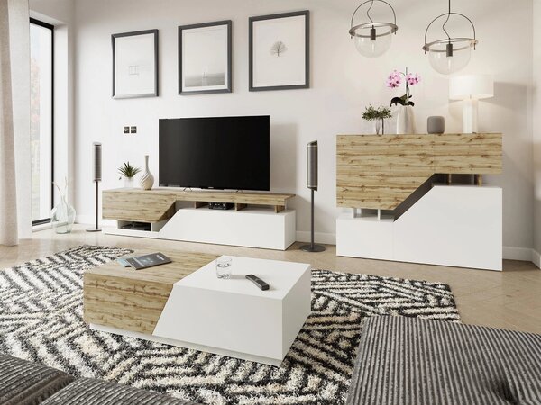 Set de living Comfivo Daldune II, Alb, Stejar Wotan, PAL laminat