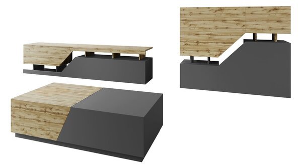 Set de living Comfivo Daldune II, Antracit, Stejar Wotan, PAL laminat